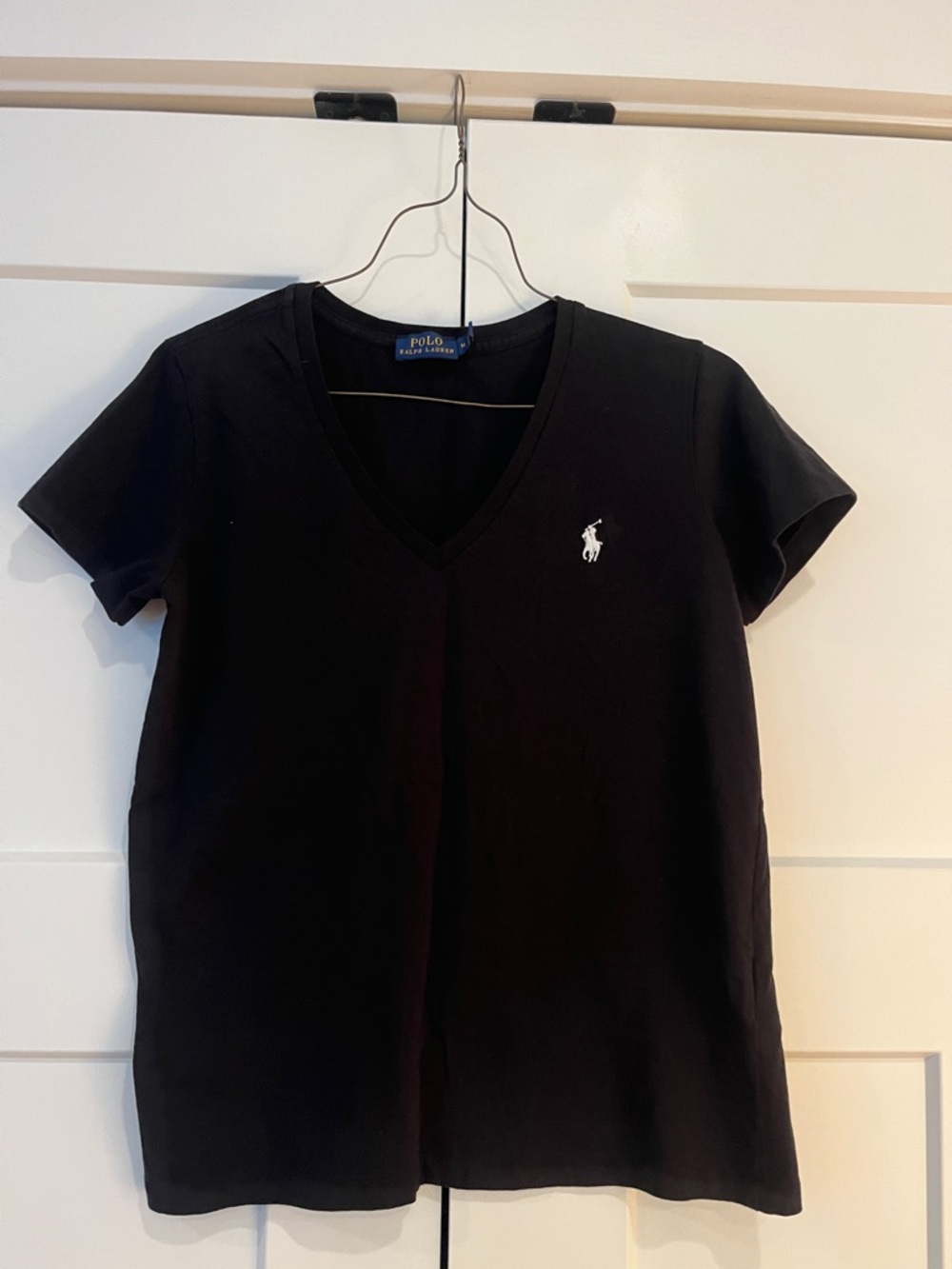 Ralph Lauren Black V-Neck Tee with White Pony